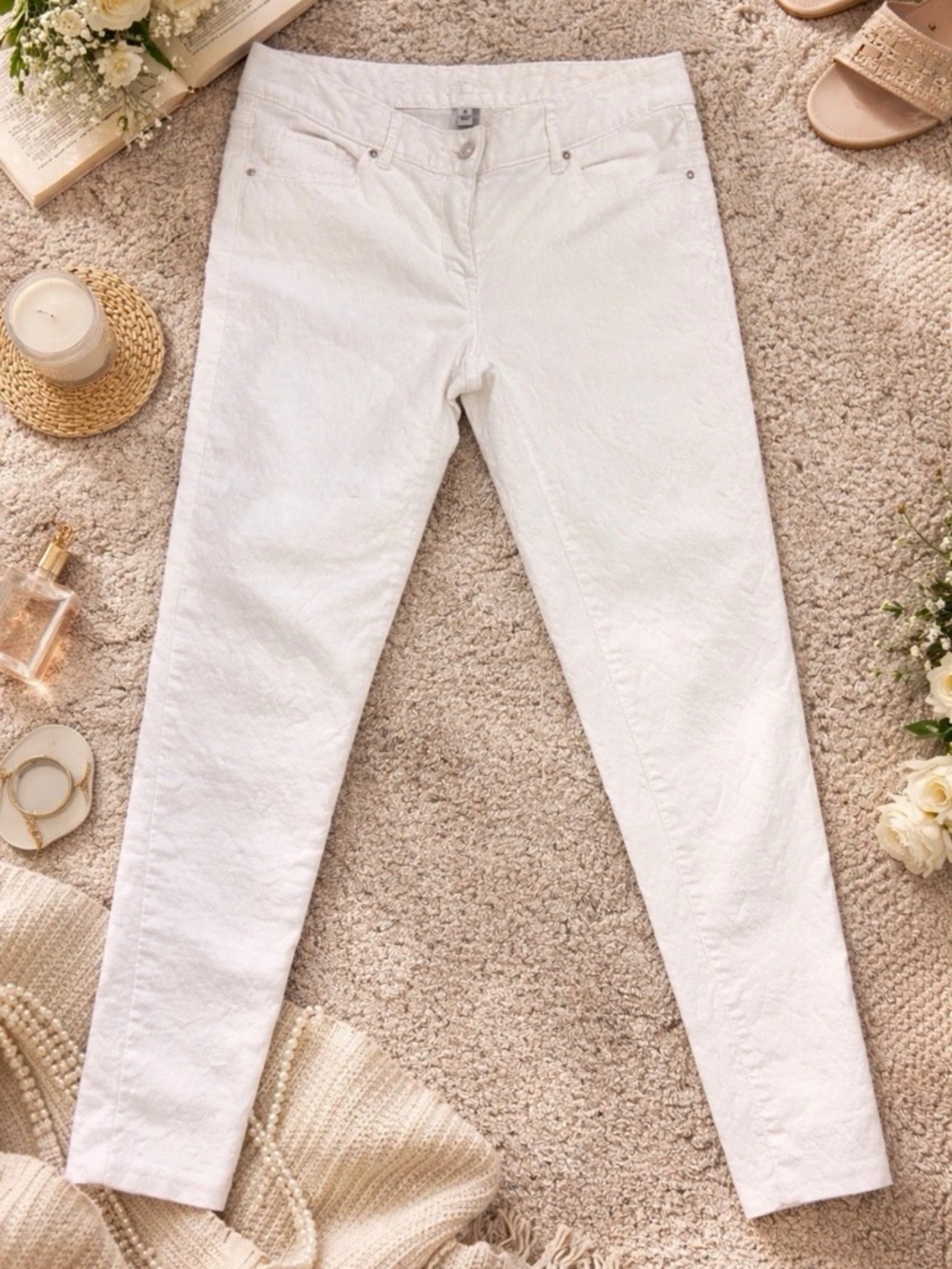 Cache White Skinny Jeans w/Floral Print